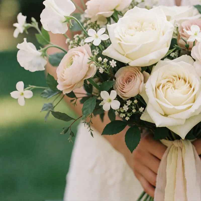 Garden-style bridal bouquet in ivory and blush