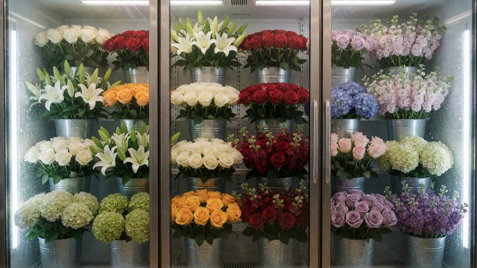 Inside the walk-in cooler at Woodside Floral & Decoration