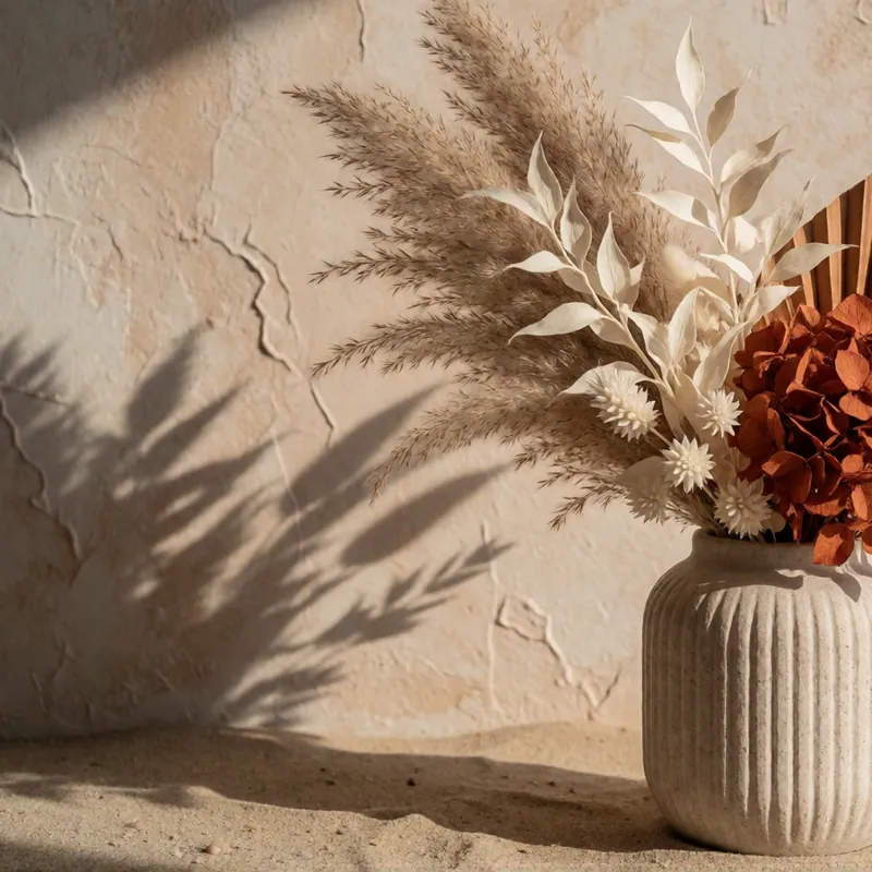 Preserved and dried, in sand and rust tones
