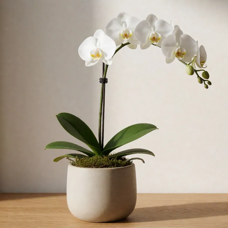 Single-spike phalaenopsis, potted in ceramic
