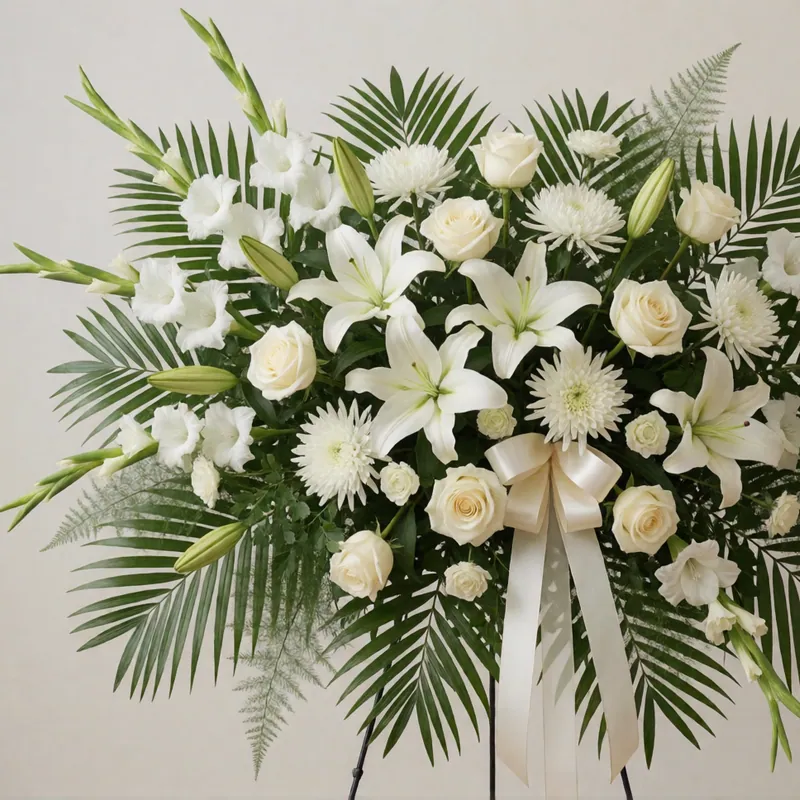 Standing spray in white and sage
